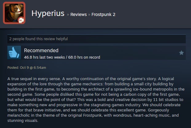 Imagem do artigo intitulado Frozen City Builder Frostpunk 2, conforme contado pelas avaliações do Steam
